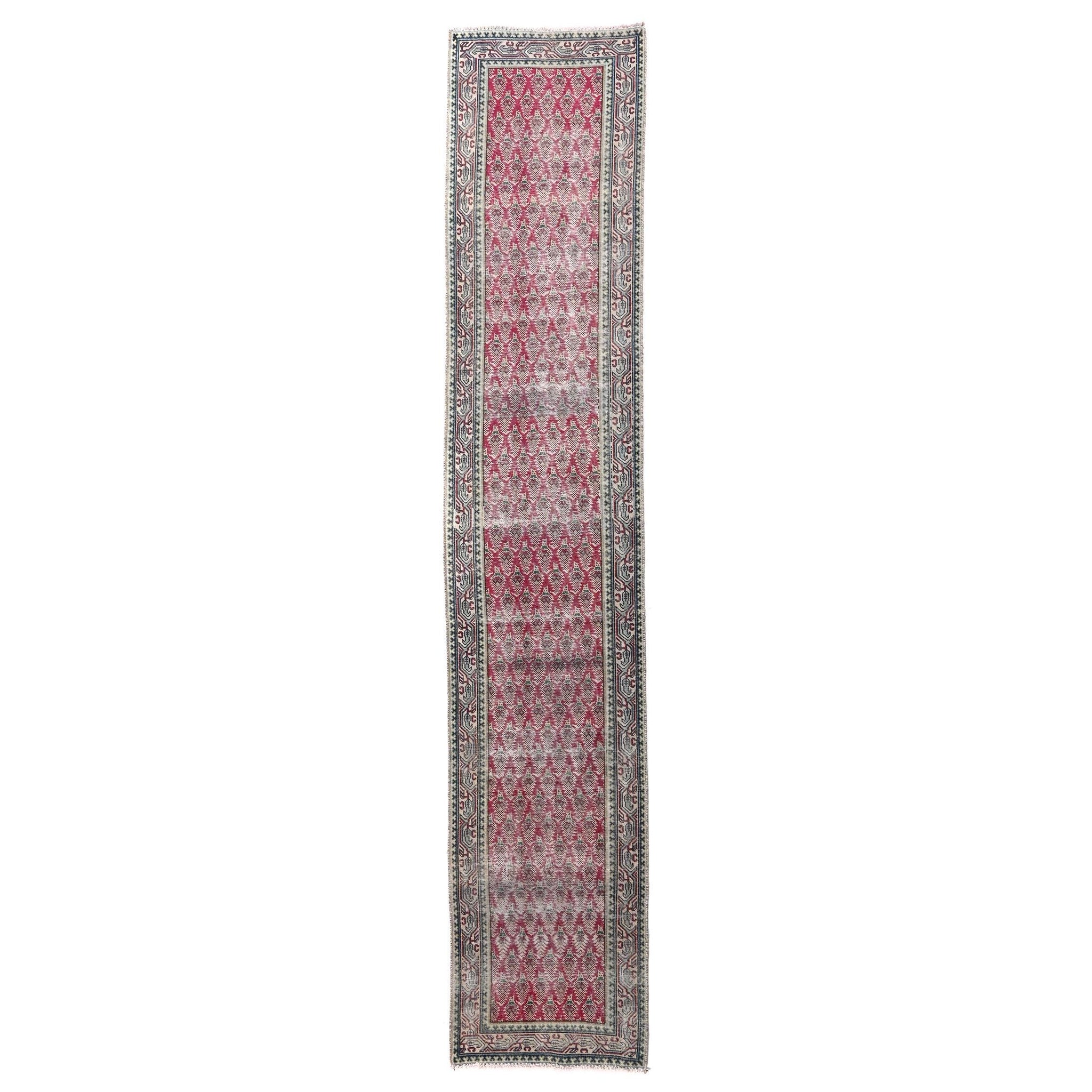 2x12 Handmade Turkish Vintage Tribal Rug | Faded Red Diamond Field With Creamy Borders | Boho Rug, Anatolian Rug | SHR667 | From 1970