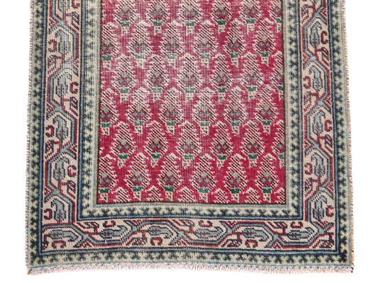 2x12 Handmade Turkish Vintage Tribal Rug | Faded Red Diamond Field With Creamy Borders | Boho Rug, Anatolian Rug | SHR667 | From 1970