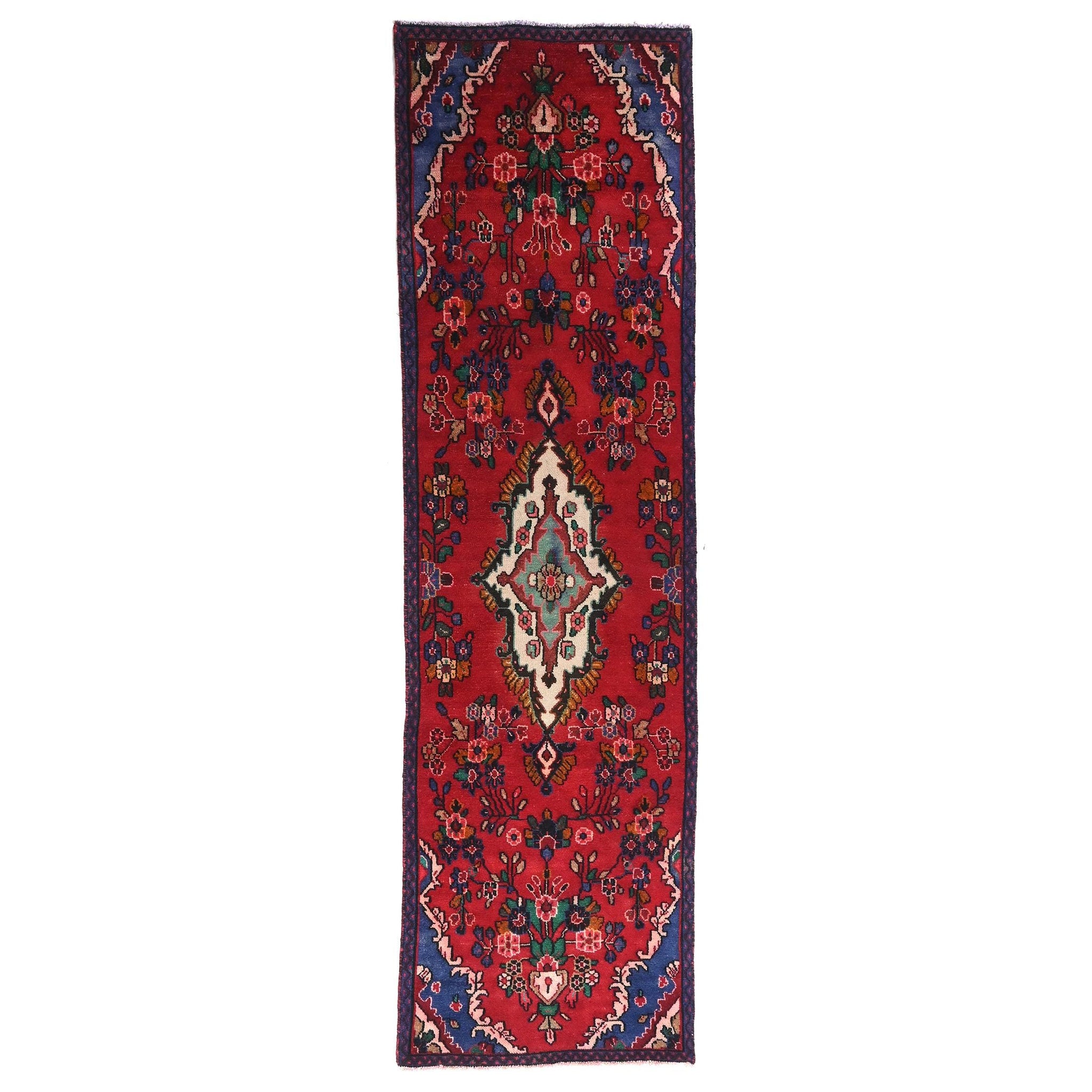 3x9 Handmade Turkish Vintage Tribal Rug | Vibrant Floral Field With Ivory Medallion | Boho Rug, Anatolian Rug | SHR669 | From 1970