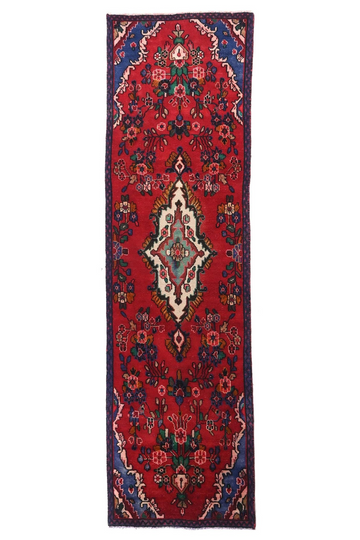 Vintage Hand Knotted Turkish Wool Rug – Geometric Red Runner