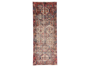 3x9 Handmade Turkish Vintage Tribal Rug | Cream Hexagon Medallions With Brick Red Borders | Boho Rug, Anatolian Rug | SHR671 | From 1970