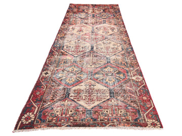 3x9 Handmade Turkish Vintage Tribal Rug | Cream Hexagon Medallions With Brick Red Borders | Boho Rug, Anatolian Rug | SHR671 | From 1970