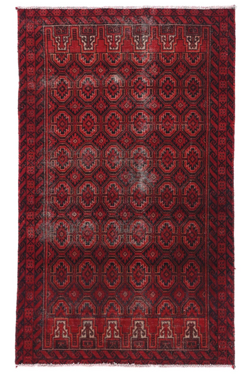 3X6 Handmade Vintage Turkish Runner Rug – Abstract Red