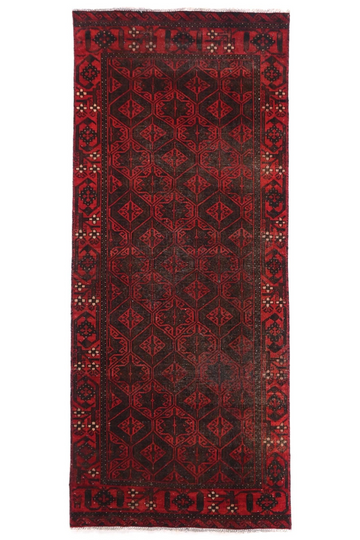 3X6 Handmade Vintage Turkish Runner Rug – Abstract Red