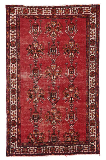 4X6 Handmade Vintage Turkish Accent Rug – Geometric Red