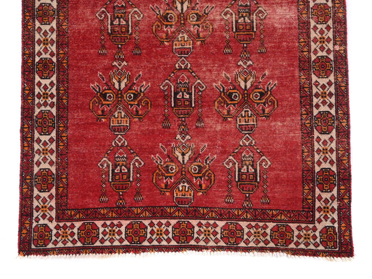 4x6 Handmade Turkish Vintage Tribal Rug | Burgundy & Brick Diamond Medallions | Boho Rug, Antique Anatolian Rug for | SHR490 | From 1970