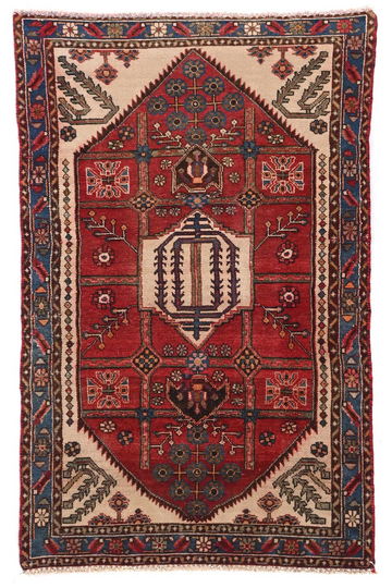 3X5 Handmade Vintage Turkish Accent Rug – Geometric Red