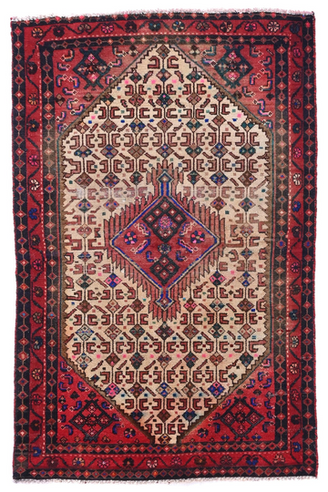 3X5 Handmade Vintage Turkish Accent Rug – Geometric Red