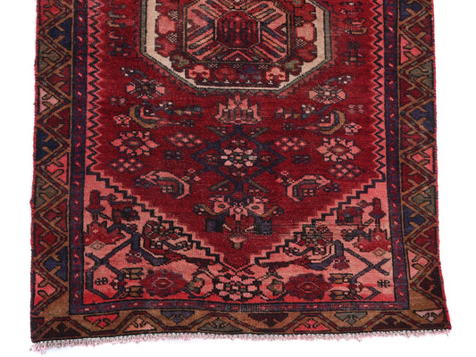 3x6 Handmade Turkish Vintage Tribal Rug | Deep Crimson Medallion with Floral Accent | Boho Rug, Antique Anatolian Rug | SHR496 | From 1970