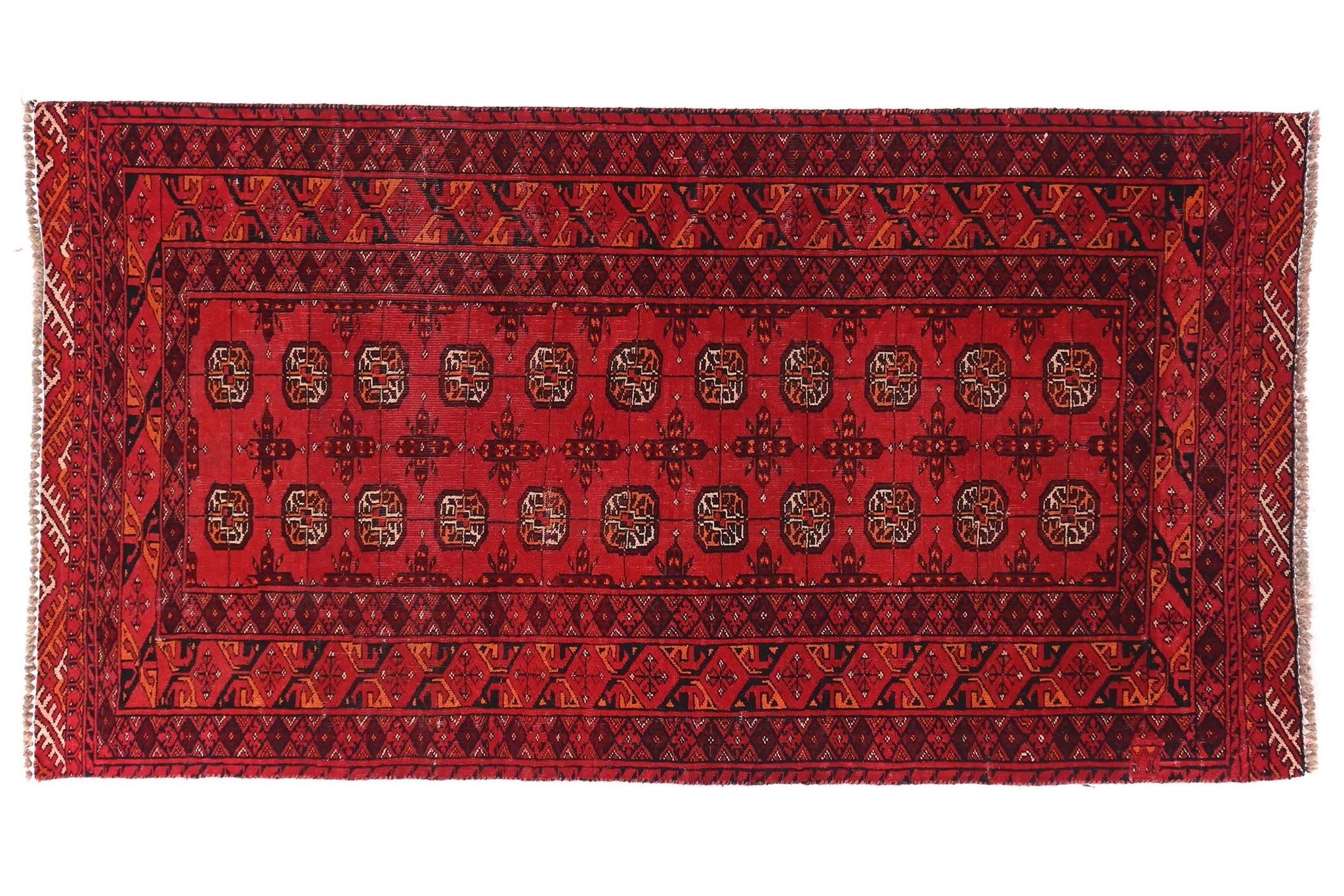 3x5 Handmade Turkish Vintage Tribal Rug | Deep Red Field with Geometric Gul Motifs | Boho Rug, Antique Anatolian Rug | SHR-538 | From 1980 |