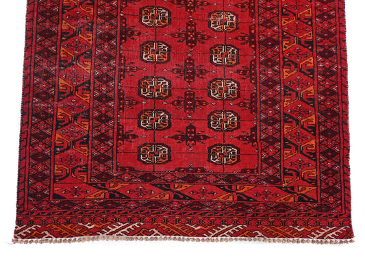 3x5 Handmade Turkish Vintage Tribal Rug | Deep Red Field with Geometric Gul Motifs | Boho Rug, Antique Anatolian Rug | SHR-538 | From 1980 |
