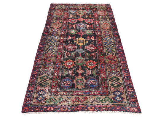 3x6 Handmade Turkish Vintage Tribal Rug | Vibrant Floral Array on Midnight Blue | Boho Rug, Antique Anatolian Rug | SHR504 | From 1970