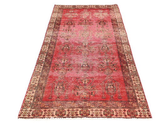 3x6 Handmade Turkish Vintage Tribal Rug | Antique Sunburst Emblems on Rust Red | Boho Rug, Antique Anatolian Rug  | SHR-506 | From 1970