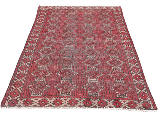 4x6 Handmade Turkish Vintage Tribal Rug | Rich Diamond Medallion on Crimson Field | Boho Rug, Antique Anatolian Rug | SHR508 | From 1970