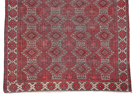 4x6 Handmade Turkish Vintage Tribal Rug | Rich Diamond Medallion on Crimson Field | Boho Rug, Antique Anatolian Rug | SHR508 | From 1970