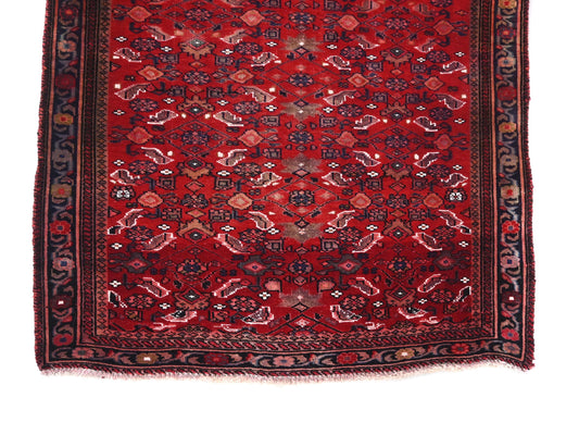 3x4 Handmade Turkish Vintage Tribal Rug | Ancient Symbols in Crimson Cascade  | Boho Rug, Antique Anatolian Rug | SHR509 | From 1970