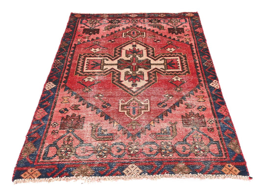 Title: 3x5 Handmade Turkish Vintage Tribal Rug | Elegant Rustic Diamonds on Ruby Back | Boho Rug, Antique Anatolian Rug | SHR513 | From 1970