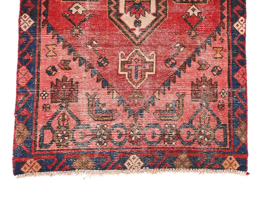 Title: 3x5 Handmade Turkish Vintage Tribal Rug | Elegant Rustic Diamonds on Ruby Back | Boho Rug, Antique Anatolian Rug | SHR513 | From 1970