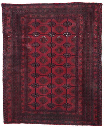 4X5 Handmade Vintage Turkish Accent Rug – Geometric Red