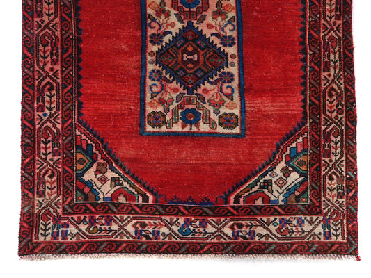 4x5 Handmade Turkish Vintage Tribal Rug | Exquisite Medallion in Royal Red | Boho Rug, Antique Anatolian Rug  | SHR520 | From 1970