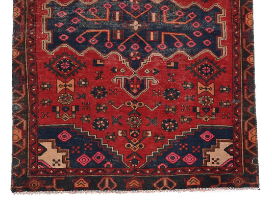 4x5 Handmade Turkish Vintage Tribal Rug | Intricate Blue Harmony | Boho Rug, Antique Anatolian Rug | SHR522 | From 1970