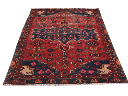 4x5 Handmade Turkish Vintage Tribal Rug | Intricate Blue Harmony | Boho Rug, Antique Anatolian Rug | SHR522 | From 1970