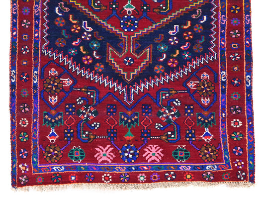 3x6 Handmade Turkish Vintage Tribal Rug | Deep Red Field with Contrasting Geometry | Boho Rug, Antique Anatolian Rug | SHR-521 | From 1970