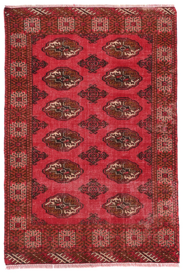 3X5 Handmade Vintage Turkish Accent Rug – Polka Dot Red