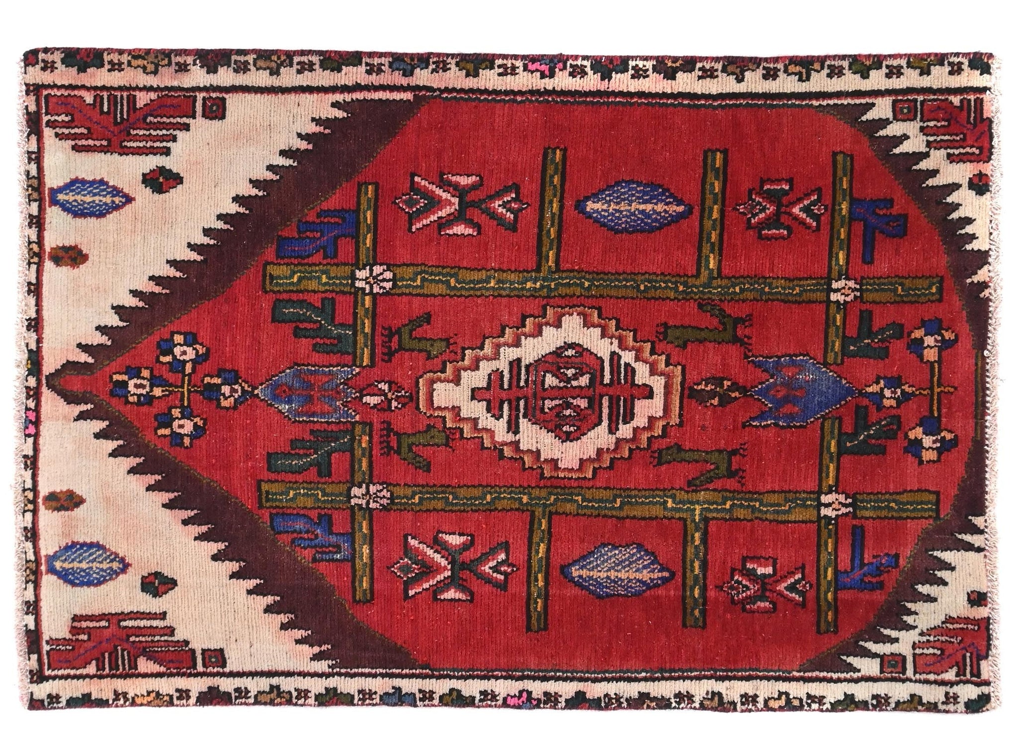3x4 Handmade Turkish Vintage Tribal Rug | Rich Tribal Emblems | Boho Rug, Antique Rug | SHR564 | From 1970