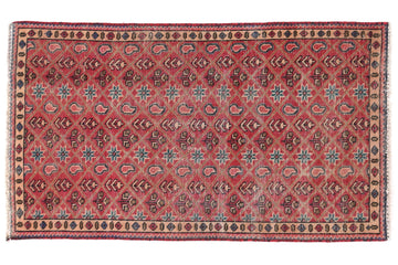 Decorative red rug with intricate patterns on a white background