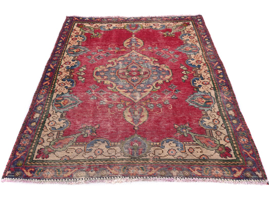 3x5 Handmade Turkish Vintage Tribal Rug | Central Intricate Flower Medallion | Boho Rug, Antique Rug | SHR546 | From 1970