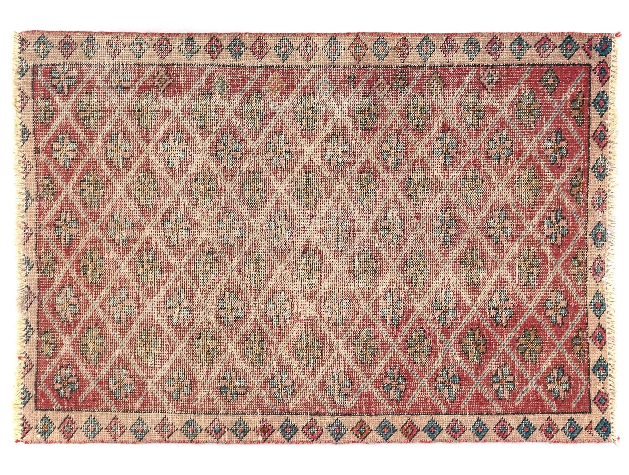 3x4 Handmade Turkish Vintage Rug | Rich Mauve Diamond Matrix | Boho Rug, Antique Rug | SHR547 | SHR547