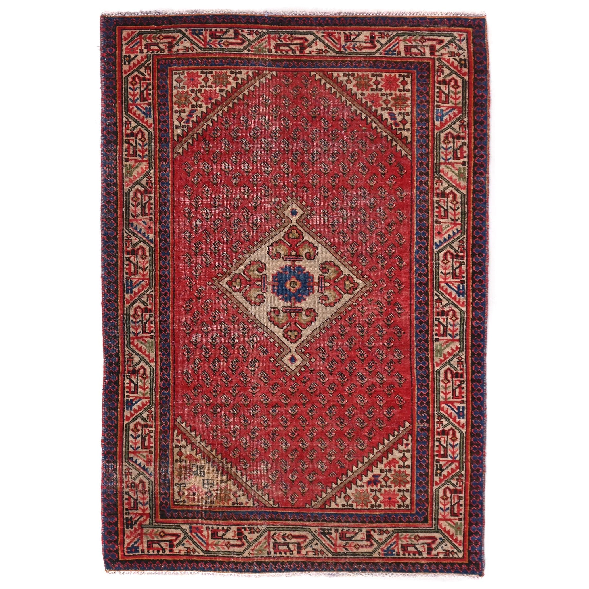 3x5 Handmade Turkish Vintage Tribal Rug | Central Radiant Floral Medallion | Boho Rug, Antique Rug | SHR548 | From 1970