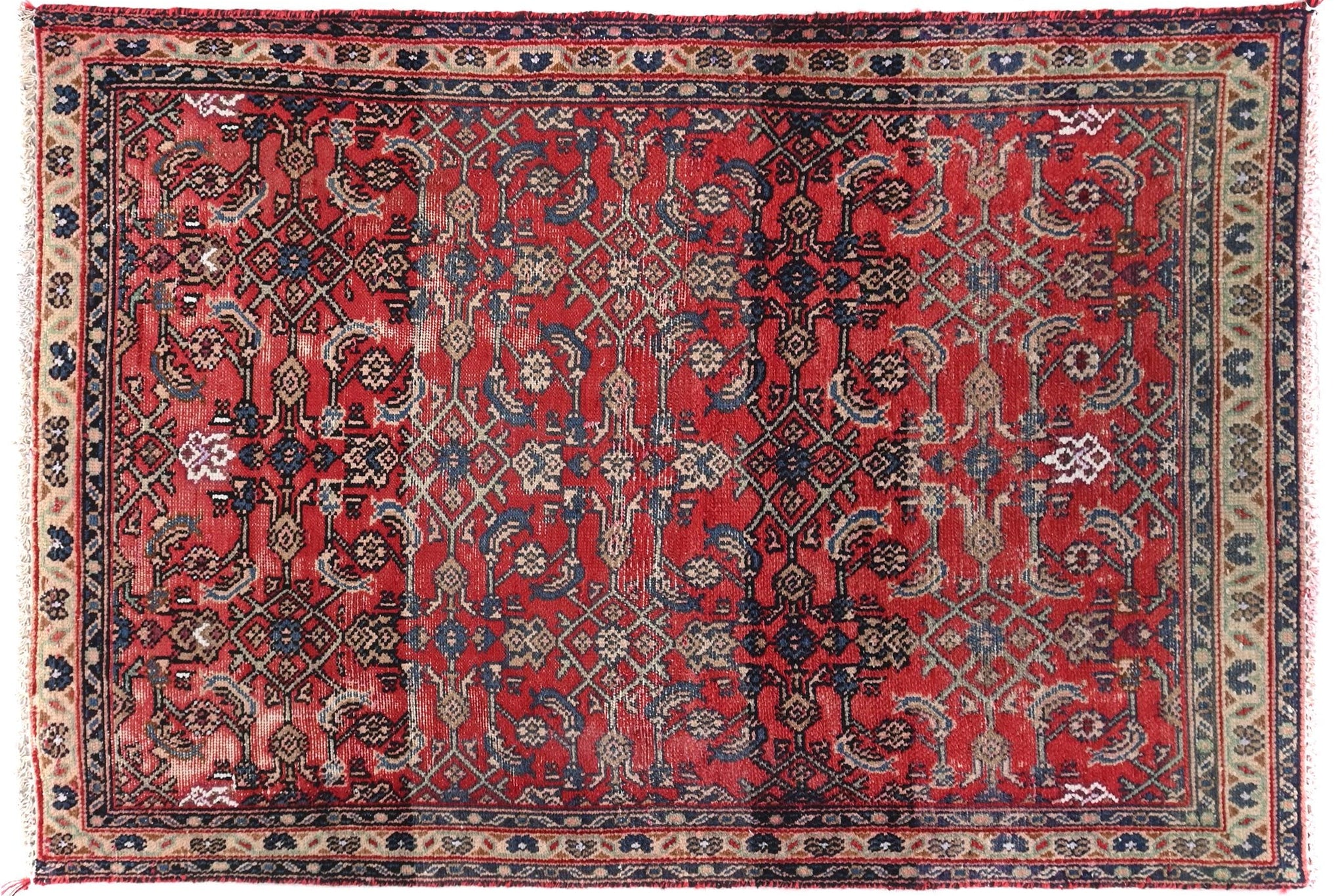 3x4 Handmade Turkish Vintage Tribal Rug | Radiant Diamond Medallion | Boho Rug, Antique Rug | SHR553 | From 1970