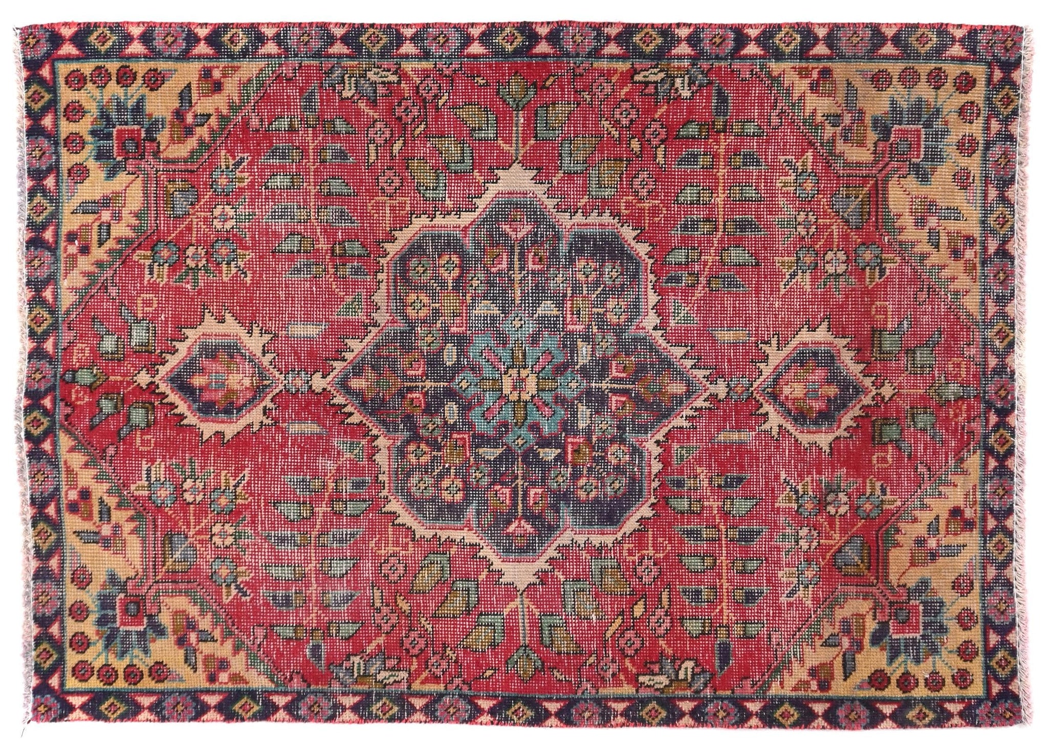 3x5 Handmade Turkish Vintage Tribal Rug | Radiant Centerpiece Medallion | Boho Rug, Antique Rug | SHR554 | From 1970