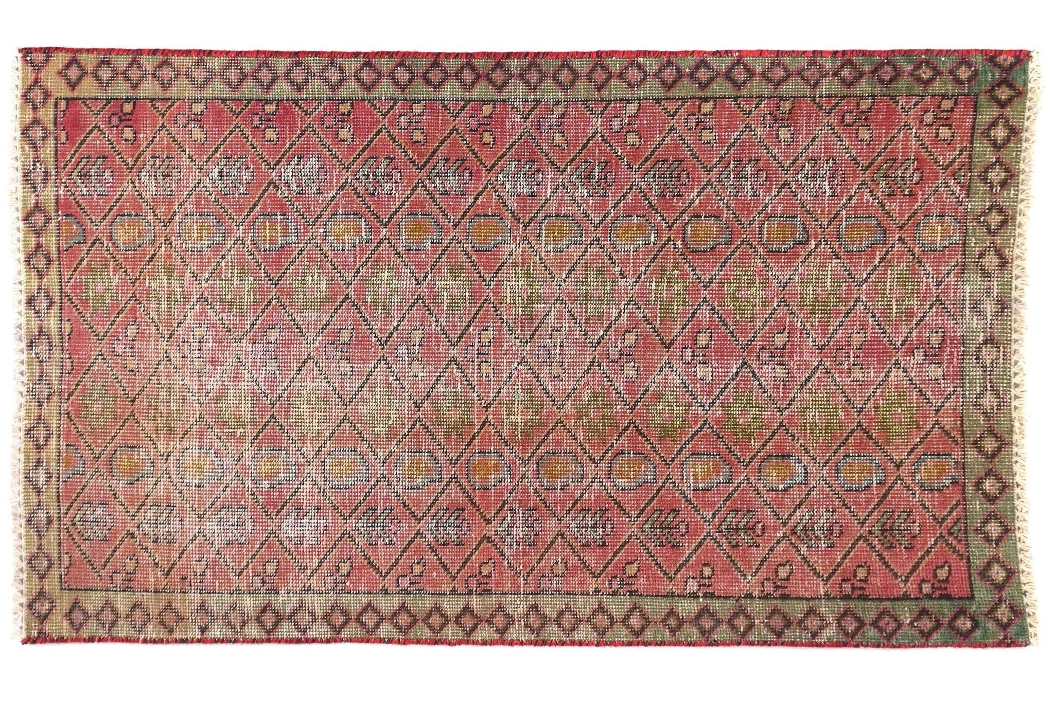 3x4 Handmade Turkish Vintage Tribal Rug | Lustrous Geometric Oasis | Boho Rug, Antique Rug | SHR555 | From 1970