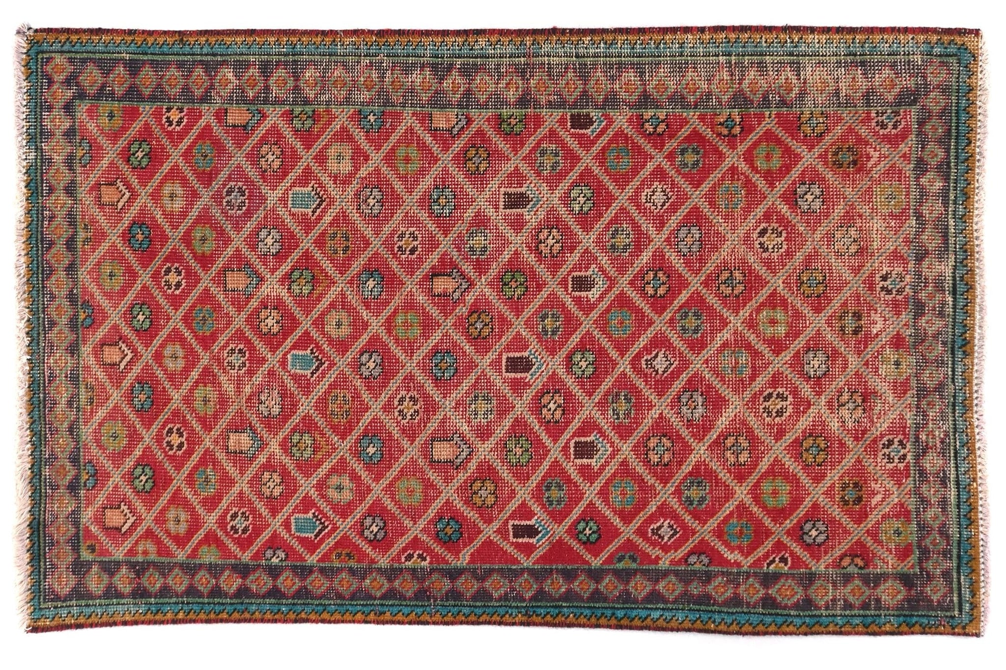 3x5 Handmade Turkish Vintage Tribal Rug | Mesmerizing Geometric Oasis | Boho Rug, Antique Rug | SHR558 | From 1970