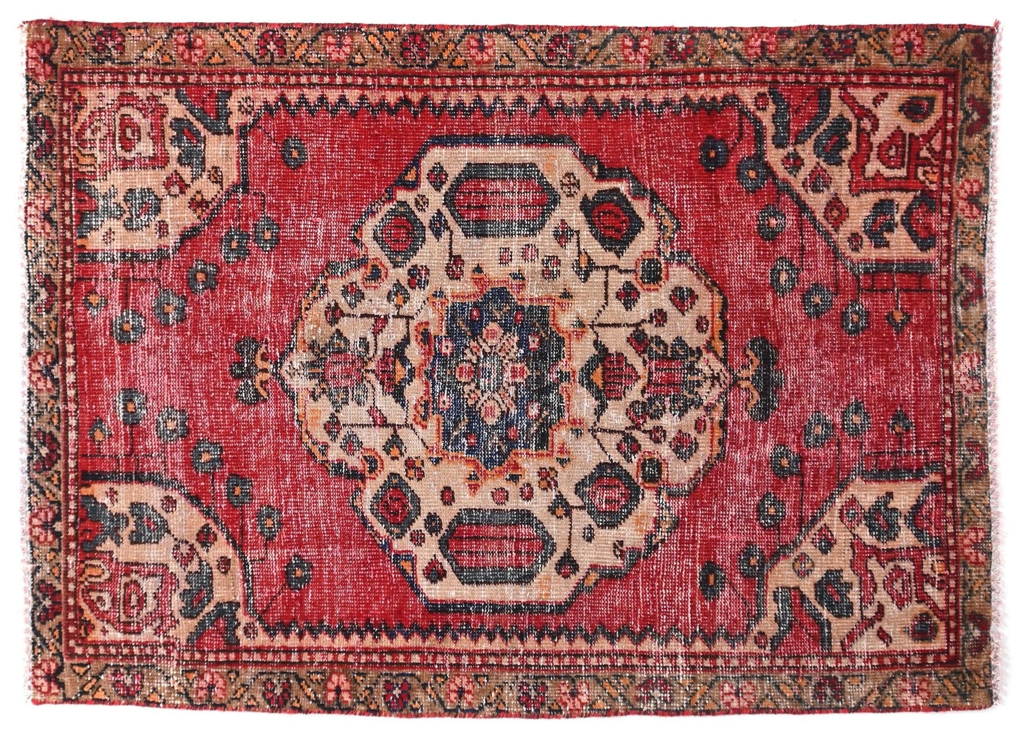 3x5 Handmade Turkish Vintage Tribal Rug | Vibrant Rosette Accents | Boho Rug, Antique Rug | SHR559 | From 1970