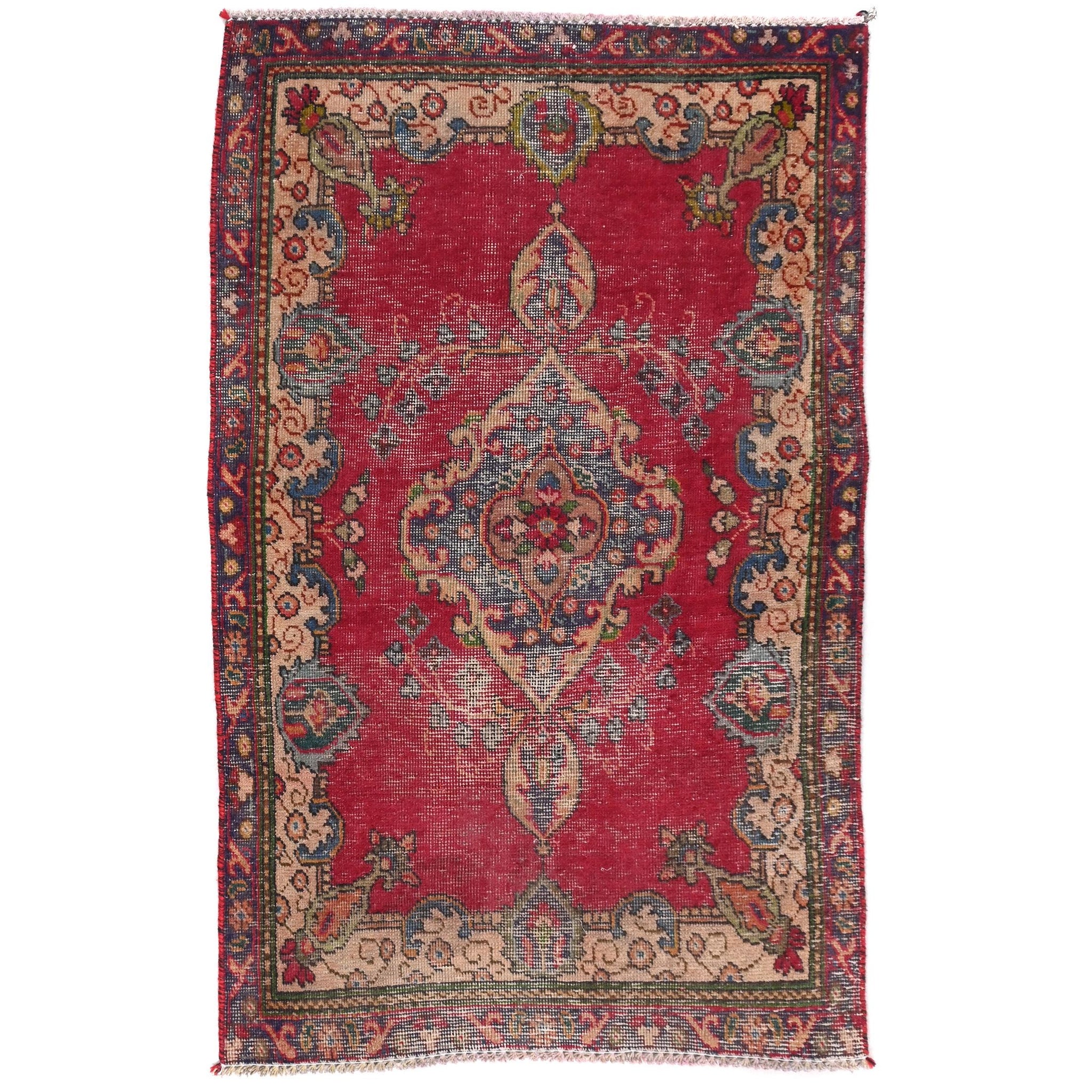 3x5 Handmade Turkish Vintage Tribal Rug | Vibrant Floral Medallion | Boho Rug, Antique Rug | SHR561 | From 1970