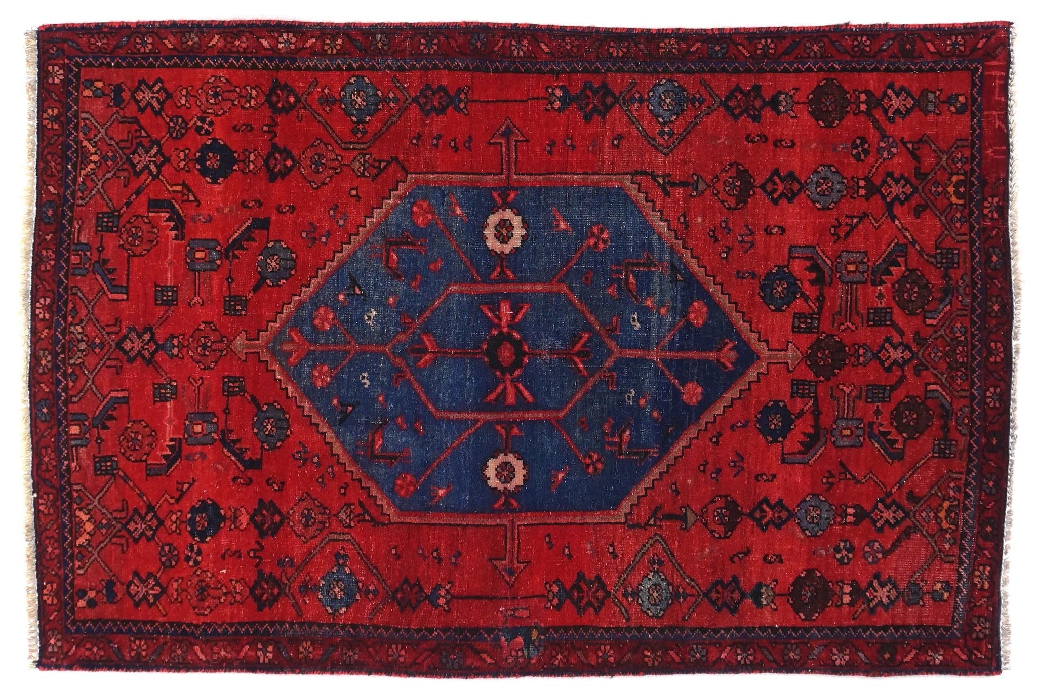 3x5 Handmade Turkish Vintage Tribal Rug | Bold Floral Emblem | Boho Rug, Antique Rug | SHR563 | From 1970