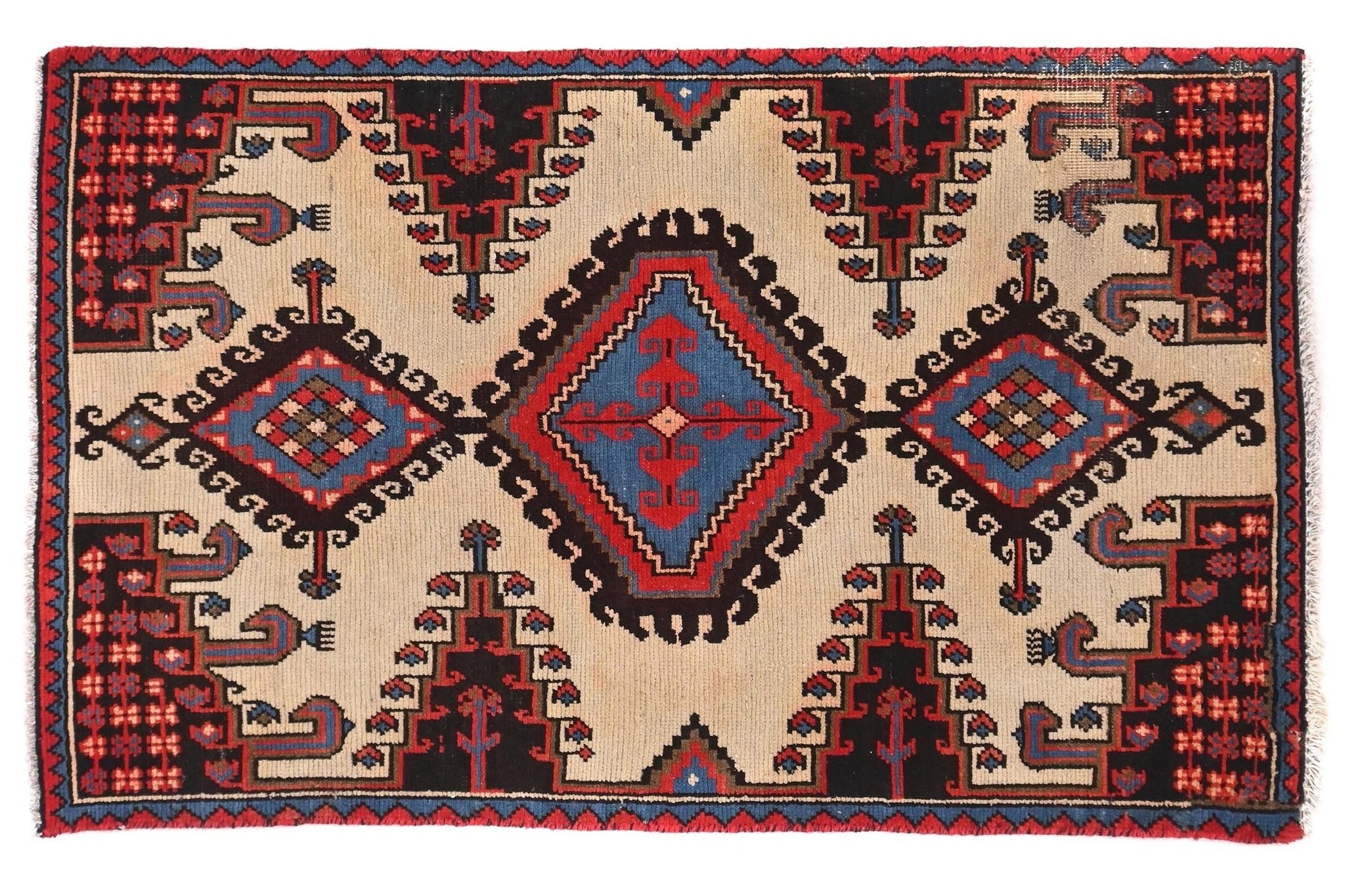 3x4 Handmade Turkish Vintage Tribal Rug | Emblematic Central Medallion | Boho Rug, Antique Rug | SHR566 | From 1970