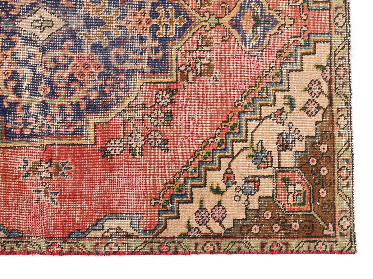 Rectangular Rug Emblem 3x5 Handmade Turkish Vintage Tribal Rug | Enchanted Garden Emblem | Bo