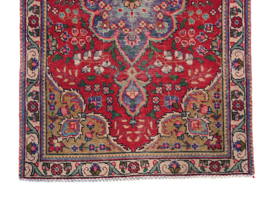 3x5 Handmade Turkish Vintage Tribal Rug | Imperial Medallion Bloomfield On Red | Boho Rug, Antique Rug | SHR570 | From 1970