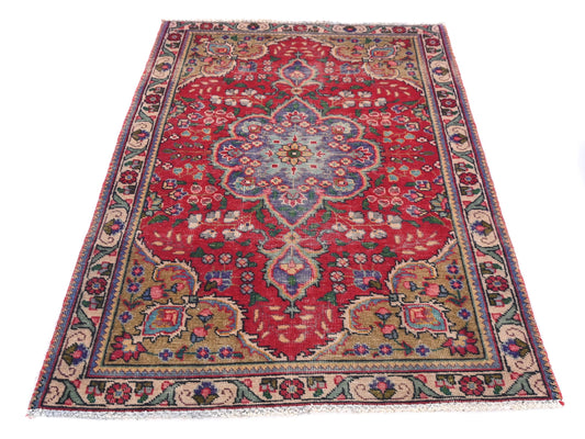 3x5 Handmade Turkish Vintage Tribal Rug | Imperial Medallion Bloomfield On Red | Boho Rug, Antique Rug | SHR570 | From 1970