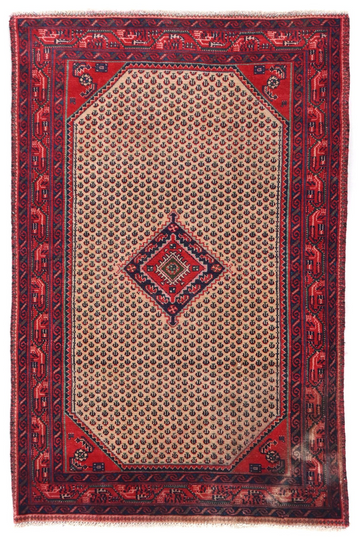 3X5 Handmade Vintage Turkish Accent Rug – Geometric Red