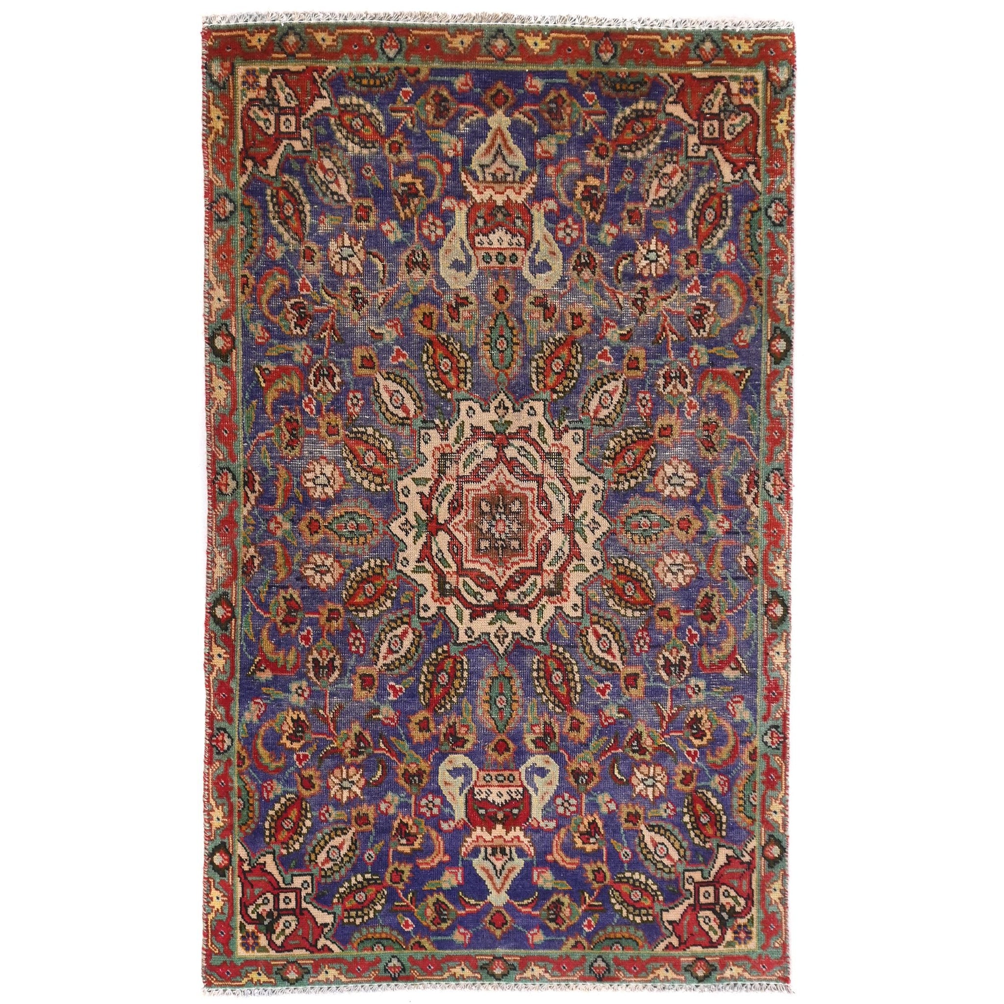 3x5 Handmade Turkish Vintage Tribal Rug | Inky Blue Floral Field With Radiant Medallion | Boho Rug, Antique Rug | SHR579 | From 1970