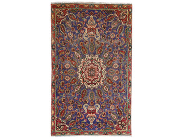 3x5 Handmade Turkish Vintage Tribal Rug | Inky Blue Floral Field With Radiant Medallion | Boho Rug, Antique Rug | SHR579 | From 1970