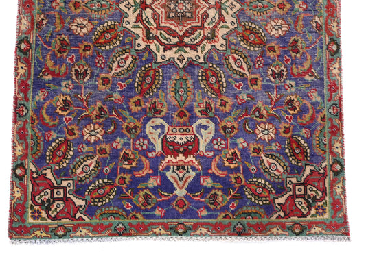 3x5 Handmade Turkish Vintage Tribal Rug | Inky Blue Floral Field With Radiant Medallion | Boho Rug, Antique Rug | SHR579 | From 1970