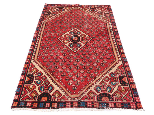 3x5 Handmade Turkish Vintage Tribal Rug | Repeated Geometric Diamonds With Vibrant Red Field | Boho Rug, Antique Rug | SHR584 | From 1970