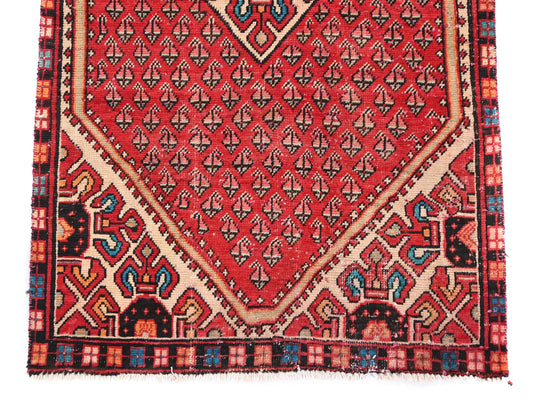 3x5 Handmade Turkish Vintage Tribal Rug | Repeated Geometric Diamonds With Vibrant Red Field | Boho Rug, Antique Rug | SHR584 | From 1970